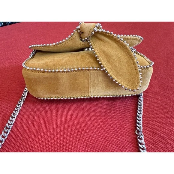 Zara Mustard Yellow Suede Bow Accent Crossbody Bag With Studs, NWT - Picture 4 of 12